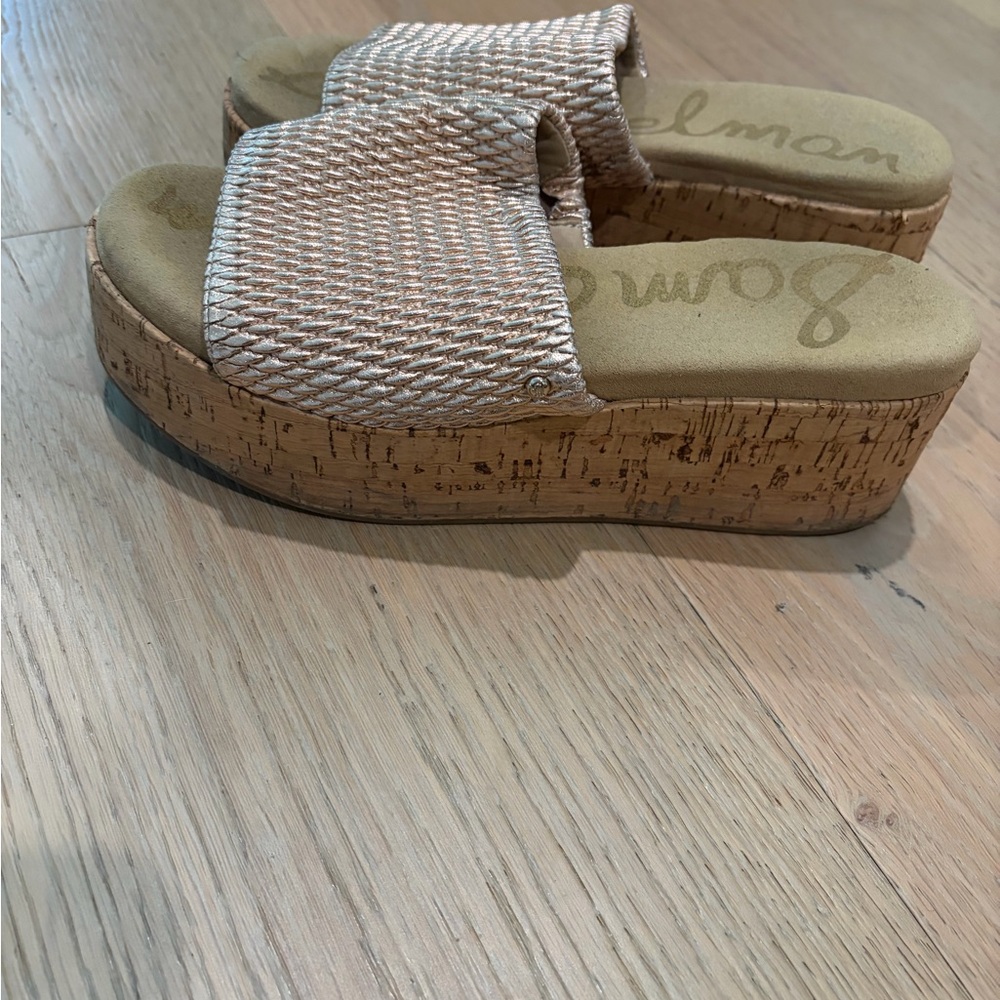 Sam Edelman Beige Woven Platform Slides